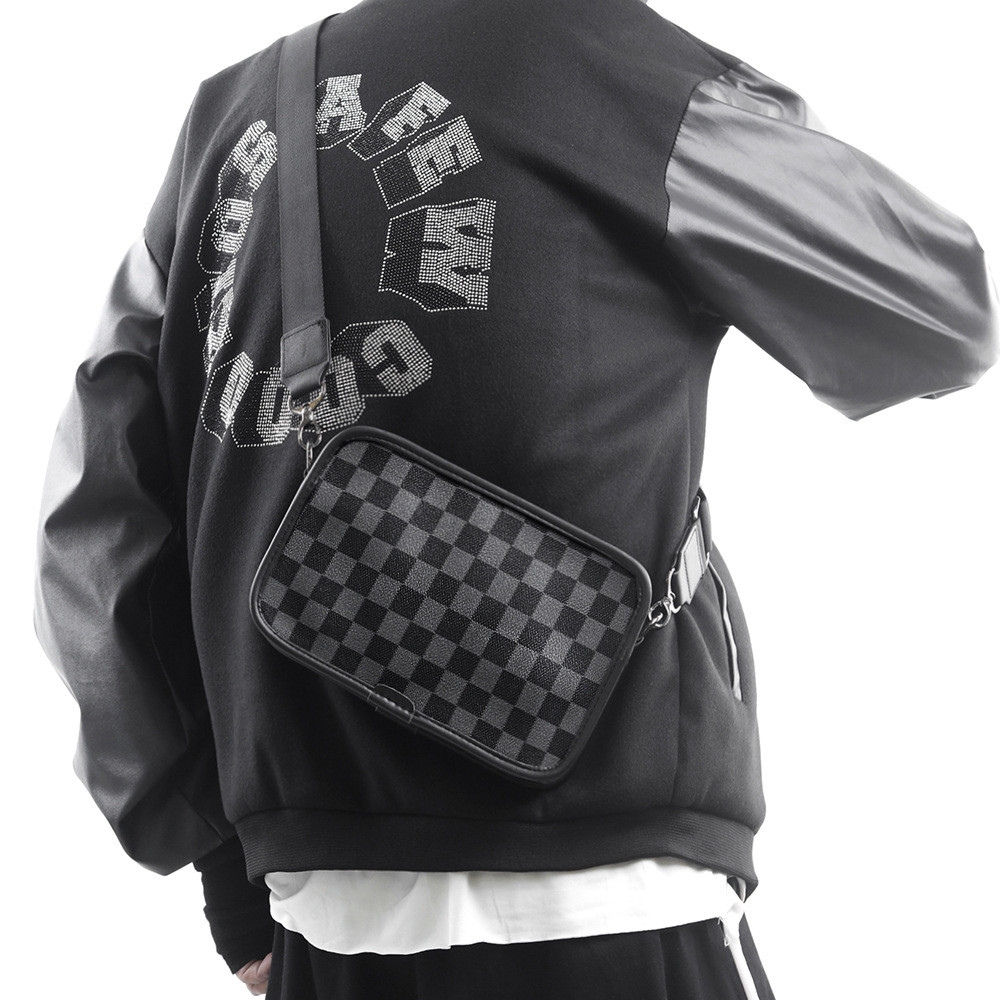 Túi da hình hộp chữ nhật họa tiết vân ô caro thời trang phong cách đường phố bụi bặm thể thao hiện đại phong cách cá tính dành cho nam nữ unisex BAM115